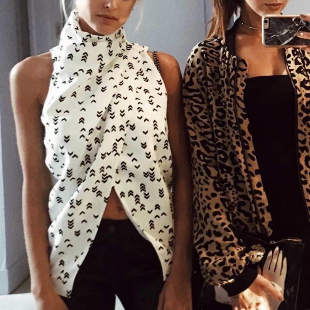 C/MEO Collective White and Black Patterned Blouse